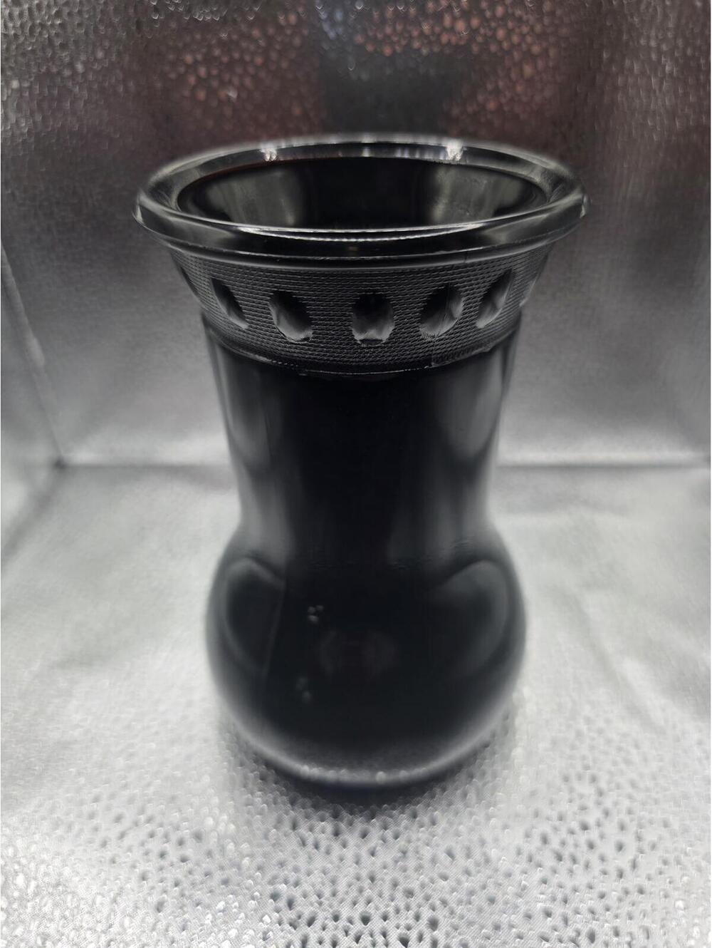 Vintage Black Amethyst Art Deco Bud Vase Openwork Rim Depression Glass